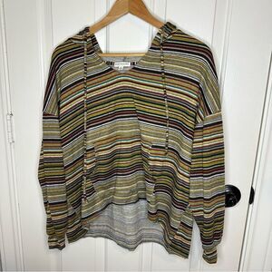 Earthbound Yellow Green White Striped Pullover Hoodie Sz S Mermaid Bonfire Boho
